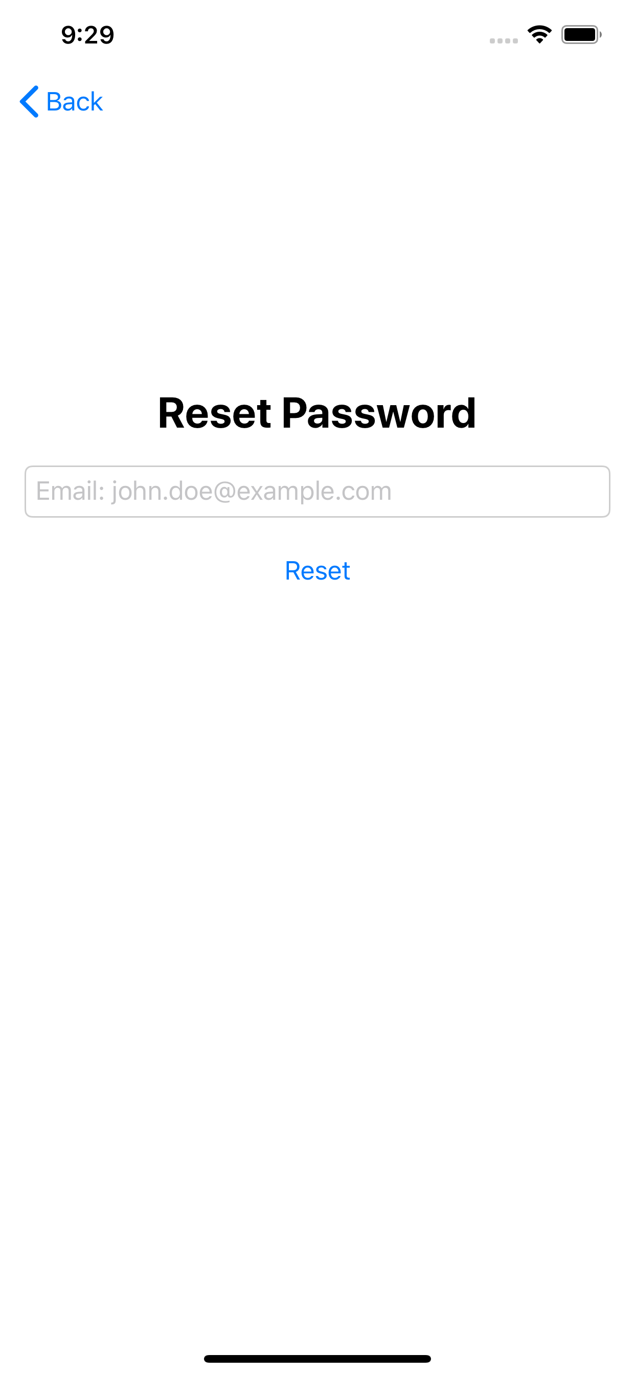 ios reset password screen